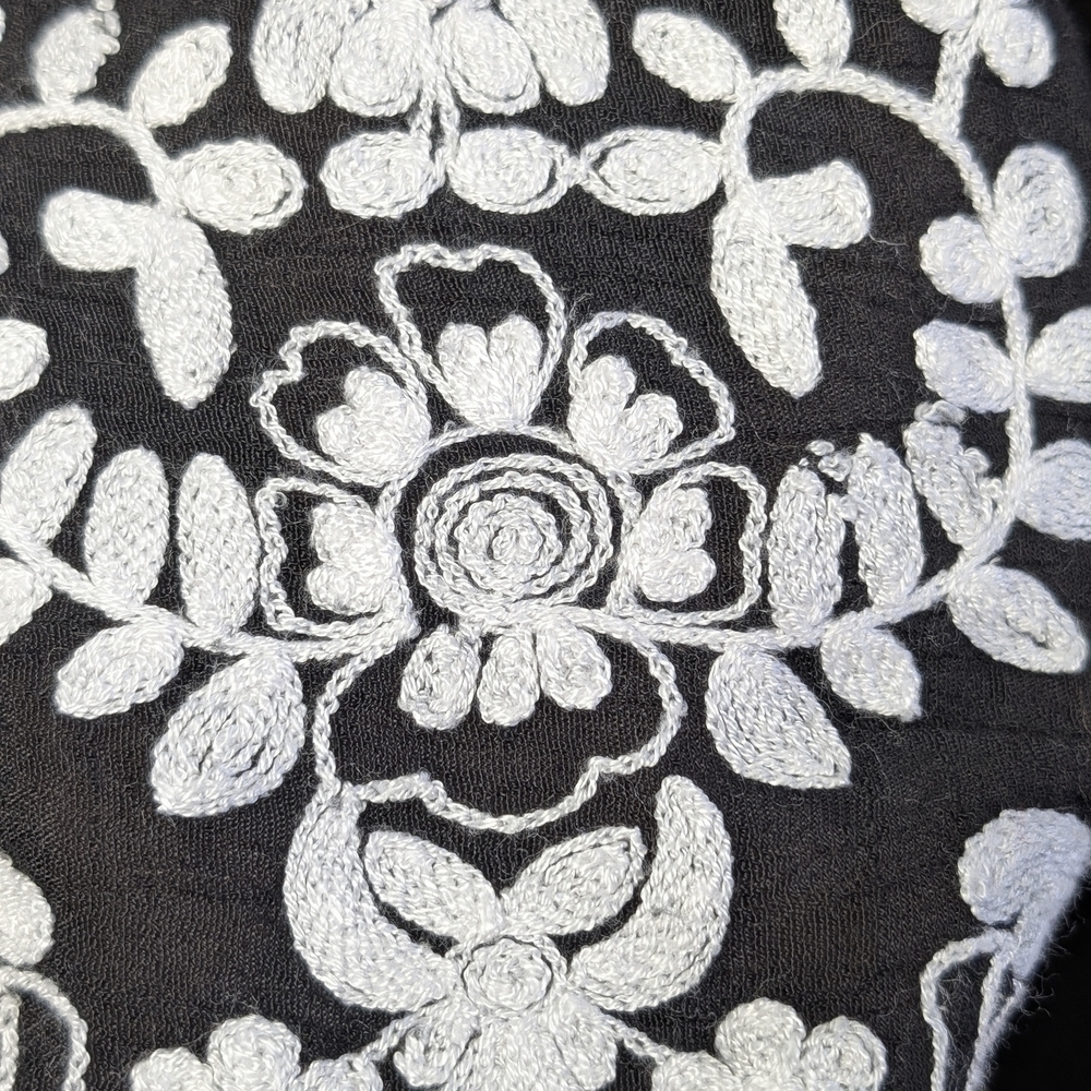 Sheer Black Embroidered Kimono Cardigan | Floral Stitch Detail | One Size - Picture 6 of 7
